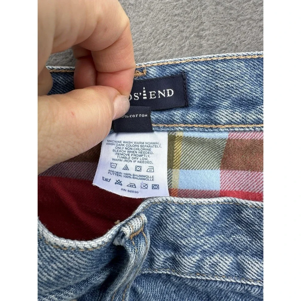 VTG 90s Lands' End Square Rigger Plaid Flannel Lined Jeans Denim Mens 36x31.5